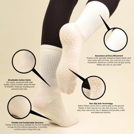 belinoplus BELINO Pilates Socks for Women with Non Slip Grippers – Crew Socks for Yoga, Barre, Gym, Workout, Hospital – 4 Pairs