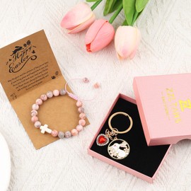 ZZLTAWS Cross Easter Braclets Basket Gifts, First Communion Baptism Confirmation Christian Easter Basket Gifts for Gir Daughter Granddaughter