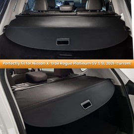 Trunk Cargo Cover For Nissan X-trail Rogue SV S SL 2021 2022 2023 2024 Retractable Rear Trunk Cargo Luggage Security Shade Cover Shield Interior Accessories Waterproof Custom Fit All Weather (Black)