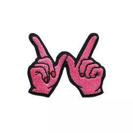 Patchwork Paradise Pink W Hand Gesture Embroidered Iron On Patch DIY Streetwear Apparel