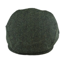 TruClothing Mens Flat Cap Wool Herringbone Tweed Vintage Classic 1920s Unisex Del Boy - Olive S