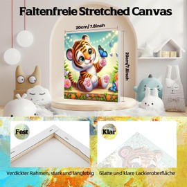 Pujeknm Pack of 4 Animals Painting by Numbers from 5 6 7 Years Girls with Frame, Cow Dog Dragon Tiger Painting by Numbers for Children Acrylic Paints with as a Gift, Medium 20 x 20 cm (Cute Animals)