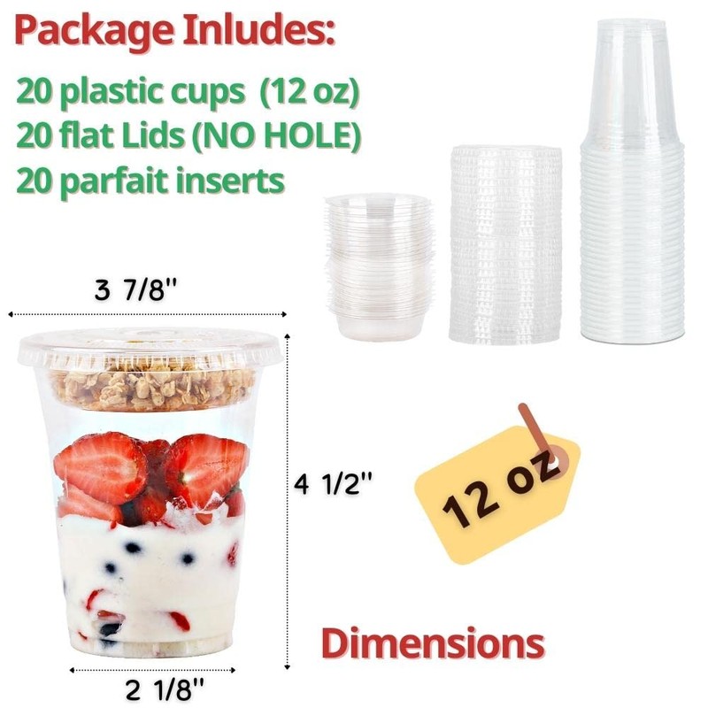 12 oz Clear Plastic Parfait Cups with Insert 3.25oz &