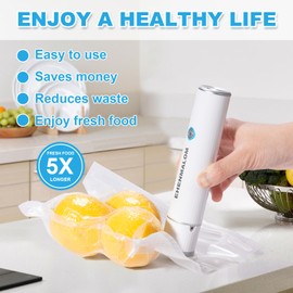 Handheld Vacuum Sealer for food preservation and preservation，Convenient and rechargeable, with easy one-click operation.(1 Vacuum Sealer + 10 Food Reusable Bags,30 Bags Optional)