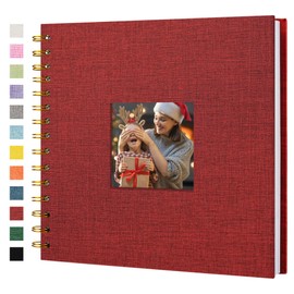 HIWHY Scrapbook Photo Album Linen Cover with DIY Window 20x20 CM White Inner Paper Memory Book with 20 Sheets/40 Pages Red