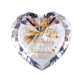 75th Birthday Gifts for Women Heart Crystal Keepsake Etched Happy 75 Years Birthday and Fabulous Presents for Nan Friends