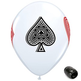 10 Pack 11" Poker Deck Card Suits Game Night Latex Balloons with Matching Ribbons