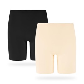 INNERSY Women's Seamless Slip Shorts for Under Dresses Cooling Anti Chafing Boy Shorts Panties 2-Pack(Black/Nude,Large)