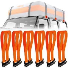 6 Car Door Hook Straps with Double Loops - Universal Roof Rack Straps for Secure Cargo, No Roof Rack Needed, Heavy-Duty Waterproof Design, Compatible with Most Cars(Orange)
