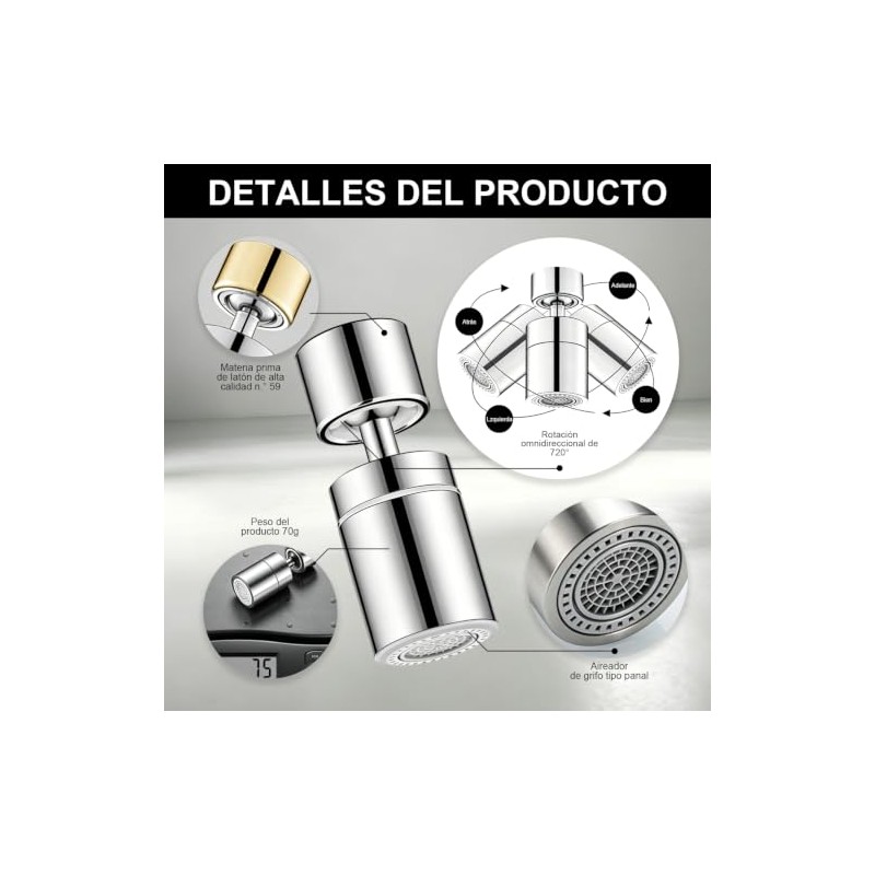 Regadera para Fregadero de Cocina, 2 Modos Extensor de Grifo