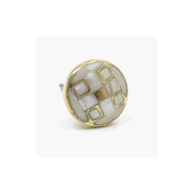 Handmade Inlay Pearl with Brass Body Mixed Media Knob, Pull,