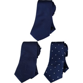 [Best Item] Necktie Set, 3 Pieces, Narrow Tie, Men's, Slim Tie, 2.4 inches (6 cm), Thin, Width, Hand Washable, Solid Color, Matte, 07. Navy solid color, pin dot, mosaic