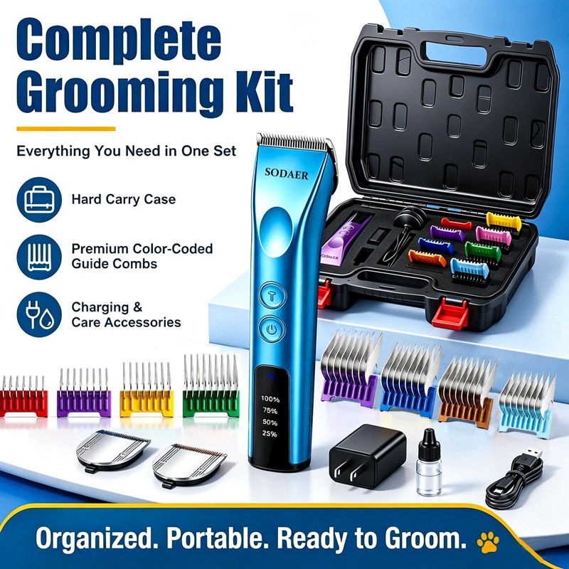 Professional Dog Grooming Clippers, Cordless Pet Hair Clipper