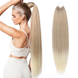 LONAI Ponytail Extensions, Versatile Elastic Band Ombre Blonde Ponytail Extension for Women, 32" Long Straight Soft Natural Synthetic Pony Tails-Ombre Blonde