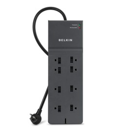 Belkin Belkin 8-Outlet Surge Protector w/ 8 AC Outlets & 8ft Long Flat Plug, UL-listed Heavy-Duty Extension Cord for Home, Office, Travel, Computer Desktop, Laptop, Phone Charger - 2,500 Joules of Protection