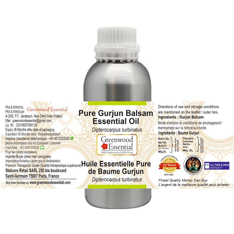 Greenwood Essential Pure Gurjun Balm Essential Oil (Dipterocarpus turbinatus) Natural
