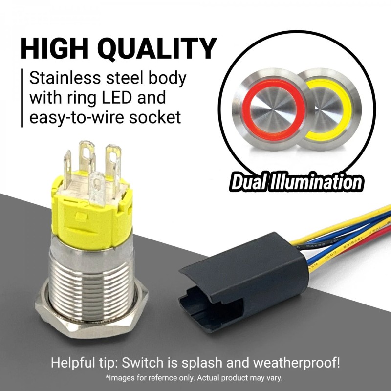AutoLöc Power Accessories 16mm Billet 12V Momentary Push Button Switch