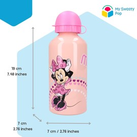 My sweety pop - Drinking Bottle Minnie Children's Aluminium Nursery School Holiday Food 19 cm 500 ml Hydration Gift Idea (Minnie Mouse - Pink/Peach)