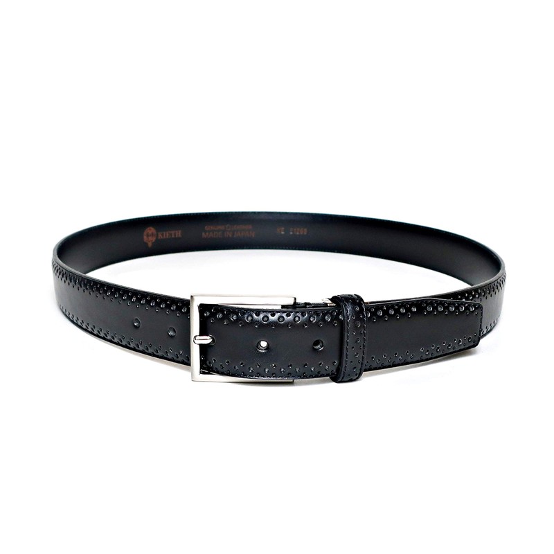 KIETH Men's Belt, Antique Style Punched Leather, Black, 1.3 inches