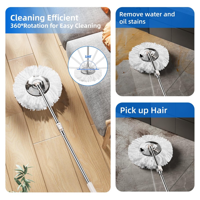SWIFTIRON Spin Mop and Bucket with Wringer Set for Home,360°