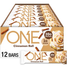 ONE Protein Bars, Cinnamon Roll, Gluten Free with 20g Protein and 1g Sugar, Pantry Staples, 2.12 oz (12 Count), Packaging May Vary