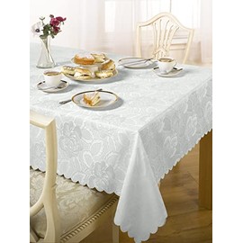 Emma Barclay Damask Rose - Jacquard Table Cloth in White - 52x70 (132x178cm)