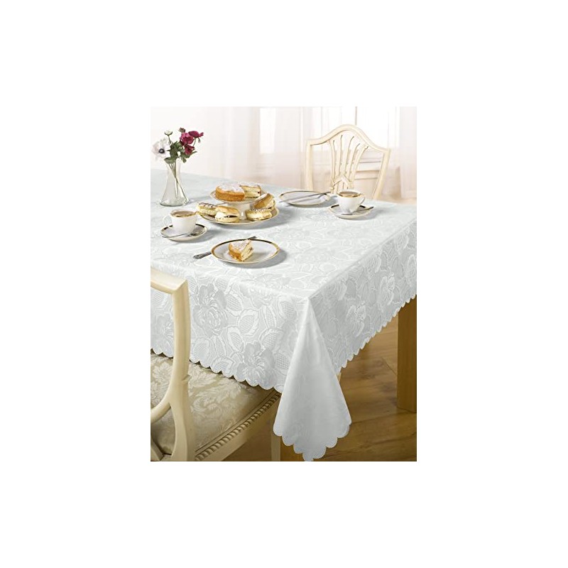 Emma Barclay Damask Rose - Jacquard Table Cloth in White