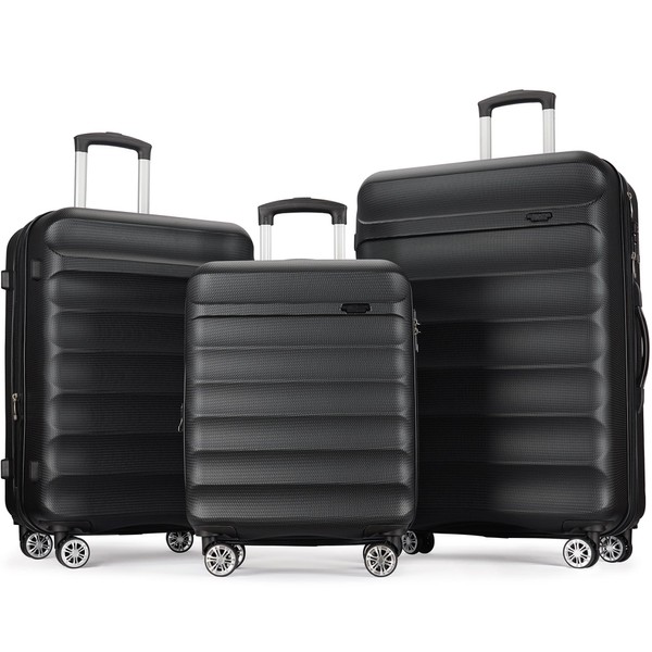 GinzaTravel 3-Piece PP Luggage Set with TSA Locks, Expandable, and