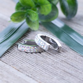 Bungsa® Creole Earrings with Crystals | Silver Gold Rose Gold | Earrings, Stainless Steel, Rainbow (Aurora Borealis)