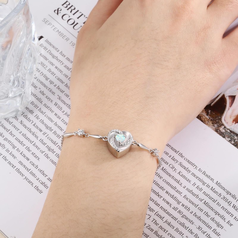 Opal Heart Ashes Urn Bracelet for Women 925 Sterling Silver