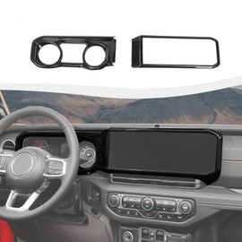 SQQP Center Console Meter Frame Navigation Panel Cover Kit 2Pcs Compatible with 2024-2025+ Jeep Wrangler JL JLU & Jeep Gladiator JT(Carbon Fiber)