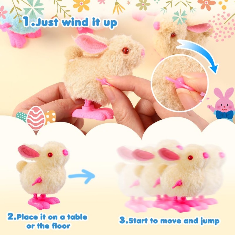 12 Pcs Easter Eggs Jumping Bunny Wind Up Toys Kids