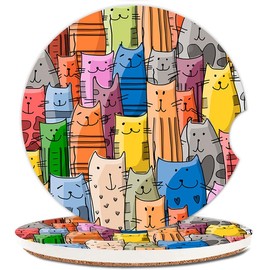 Absorbent Cup Holders Car Coasters,2 Pack Ceramic Stone Drinks Coaster Set for Women Man 2.56"(Funny Cats)