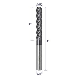 WEXWE Tools Extra Long Carbide Square End Mill for Cutting Alloy Steels,Cast Iron, Hardened Steel - 4 Flute Milling Cutter 3/8 Shank (3/8-4" 2PCS)