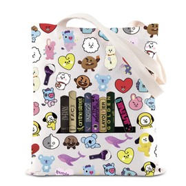 K-pop Album Inspired Tote Bag Korean Group Army Shoulder Bag K-pop Team Gift Singer Musical Gift Cartoon Member Gift For Fans (CartoonKpopTS-CA)