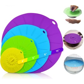 Guvvie Silicone Lids For Food Storage - Heat Resistant Microwave Splatter Cover, 4 Pack Silicone Suction Lids for, Bowls, Cups, Plates, Pots, Pans, Gifts, Skillets, Stove Top, Oven, Fridge Safe