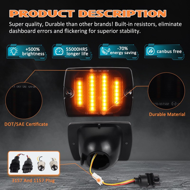 AreLokpri Amber Front Turn Signal Lights Compatible for 1987-1995 Wrangler