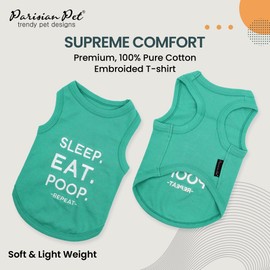 Parisian Pet Dog Tshirt - Embroidered “Sleep, Eat, Poop, Repeat“ Dog Shirt - Lightweight Dog Tank Top - Cotton, Sleeveless Dog Tee Shirts - Machine Washable Dog Shirts for Small Dogs - XS