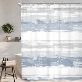 KOMLLEX Abstract Striped Shower Curtain Modern Aesthetic Minimalist Geometric Simple Neutral Watercolor Painting Fabric Waterproof Polyester 12 Pack Hooks Blue Grey 54Wx78H Inches Bathroom Decor