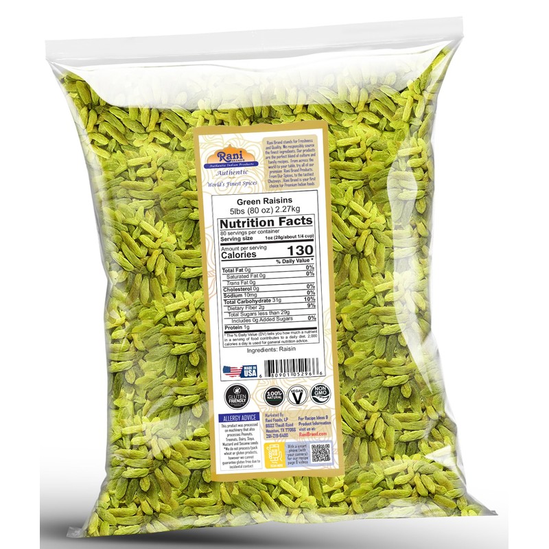 Rani Green Raisins 80oz (5lbs) 2.27kg Bulk ~ All Natural