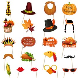 21 Pcs Thanksgiving Day Photo Booth Props Funny Turkey Glasses Pumpkin Shaped Photography Selfie Props for Fall Harvest Festival Party Decoration Supplies