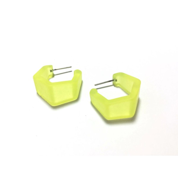 Undisclosed Neon Yellow Frosted Lucite Hexagon Geo Hoop Earrings