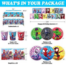 Birthday Party Supplies,68 pcs Party Decorations include 6 Different Style Paper Plates,2 Large Tablecloth,Happy Birthday Banner,Napkins and Cups for Boys Girls Decor, Serve 15+ Guest