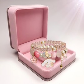 Kawaii Crystal Beads Cartoon Charm Bracelets - 8mm Crystal Beads Elastic Beaded Bracelets, Cute Jewelry Gift for Girls, Birthday, Party Favors, Friendship Gifts