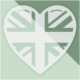 Medium 210mm 'Union Jack Heart' Clear Static Window Cling Sticker/Decal (White) (WC00109351)