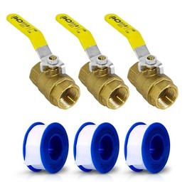 CMI Inc - 1-1/2" Brass Ball Valve, Female Threaded Full Port, NPT Water Shut-Off Valve with Handle for Irrigation, For Hot & Cold Pipes, Home Pool Commercial use - 3 Pack