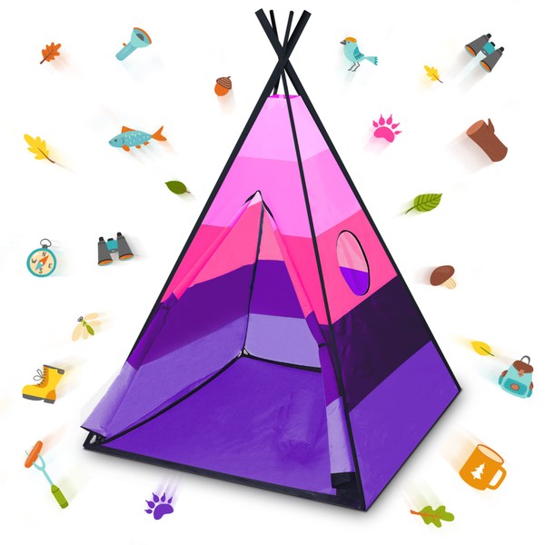 USA Toyz Happy Hut Teepee Tent for Kids - Indoor Pop Up Teepee Kids Playhouse Tent for Boys, Girls, Toddler Tent, Kids Tent Indoor Tepee with Portable Kids Play Tent Storage Bag, Kids Teepee (Pink)