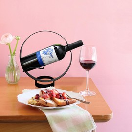 Wine Holder Stand for Tabletop and Countertop - Metal Single Wine Bottle Rack Decorative Freestanding Wine Racks for Bar Shelf Kitchen Home Decor (1, Black)