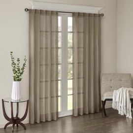 Madison Park Harper Sheer Bedroom, Modern Contemporary Window Curtain for Kitchen, Solid Fabric Panels, 42" x 95", Taupe, 2 Piece
