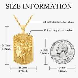 Odinstone St Michael Necklace for Men The Archangel Michael Pendant Saint Michael Medal Sterling Silver Amulet Shield Protect Us Catholic Religious Jewelry (A09-Saint Michael-Dog Tag-Gold)